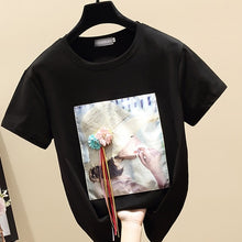 Load image into Gallery viewer, White T-shirt Womens Short Sleeved Summer Wear New Korean-style INS Fashion Cool Girl's Crew Neck Printed Beads Tops T-shirt T
